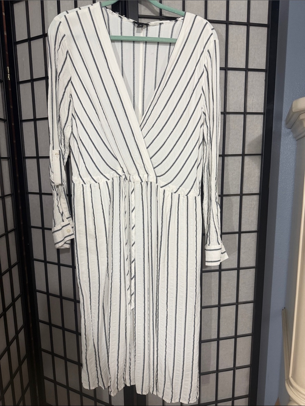 Ann Taylor White Midi Dress with Black Stripes, 14